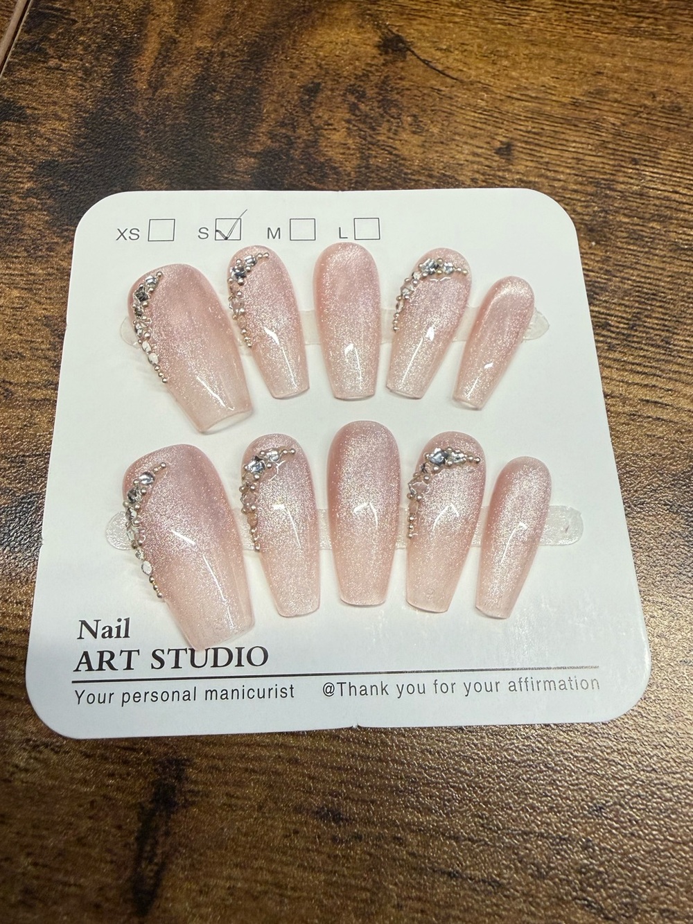 Shimmery Pink Rhinestone Press-On Nails - Small